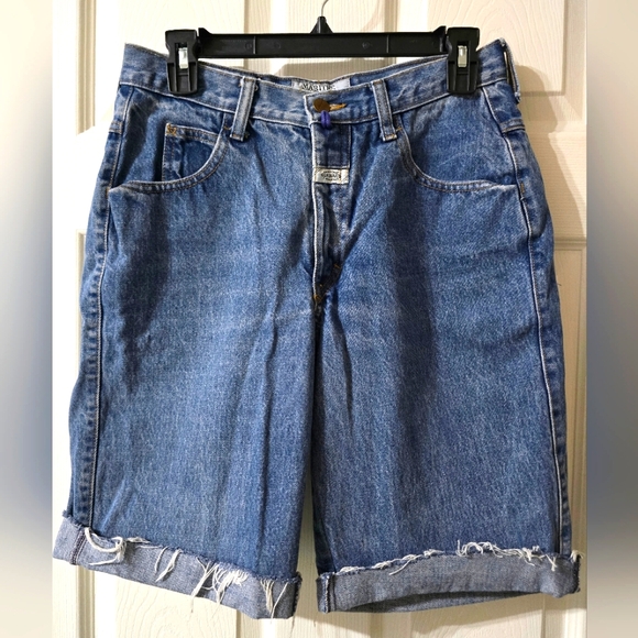 Marithe Francois Girbaud Pants - Vintage 90s Marithe Francois Girbaud Femme Stonewash Denim Long Cut-Off Shorts.